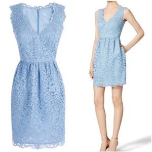 Shoshanna Lace Sierra Sleeveless Shift Dress in Periwinkle Blue